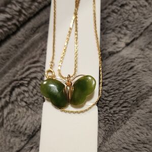 Elegant Gold and Green Butterfly Pendant Necklace
